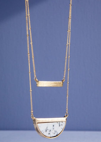 Half Moon Howlite and Gold Bar Layered Necklace