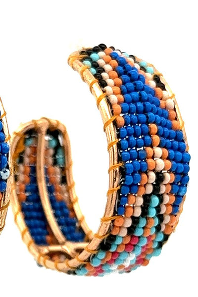 Southwestern Blue Beaded Hoop Earrings