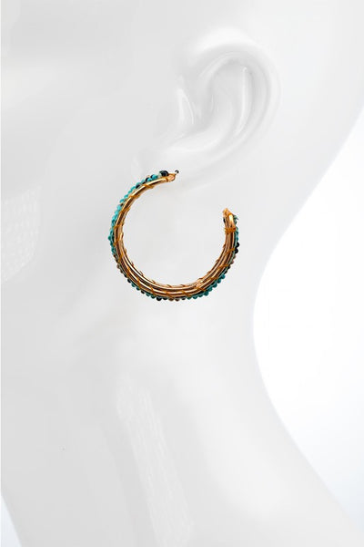 Southwestern Blue Beaded Hoop Earrings