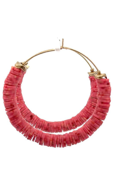 RESTOCKED! Lightweight Coral Color Beaded Hoop Earrings