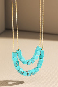 Cube Natural Stone Double Layered Necklace