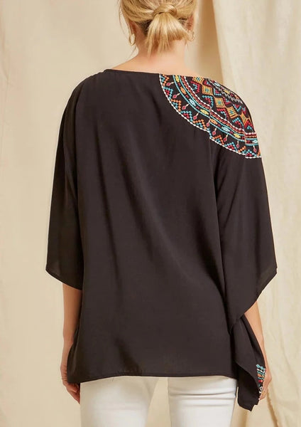 Curvy Black Poncho Style Embroidered Top