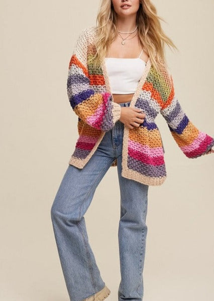 Chunky Knit Multi Color Oversized Cardigan