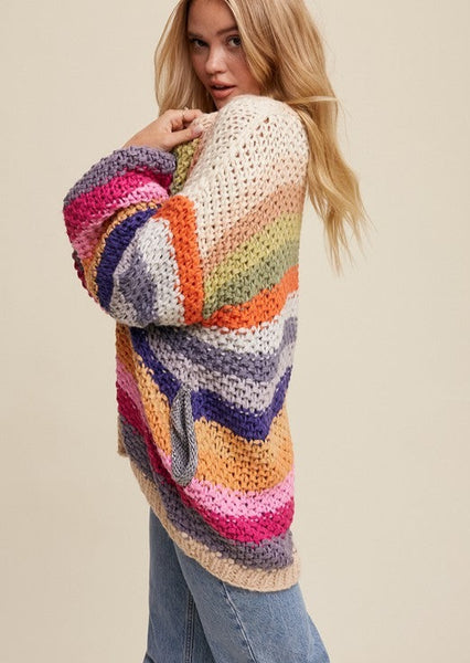 Chunky Knit Multi Color Oversized Cardigan