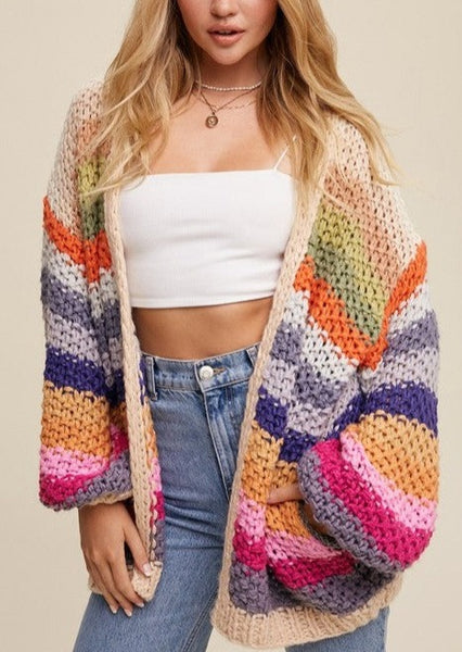 Chunky Knit Multi Color Oversized Cardigan