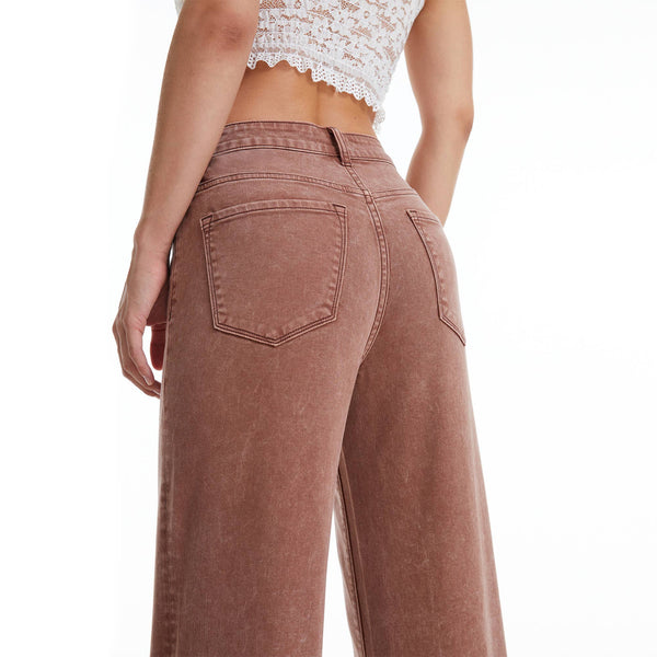 High Rise Wide Leg Raw Hem Jeans in Cappuccino Brown