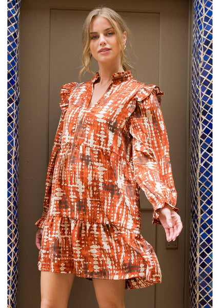 THML Long Sleeve Tiered Print Dress
