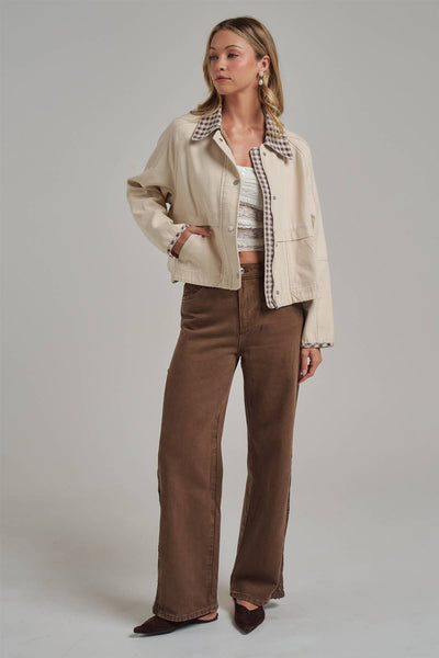 VINTAGE OXFORD CANVAS TWILL FALL JACKET_JLT00253-01: OLIVE/OATMEAL / S-M-L(2-2-2)