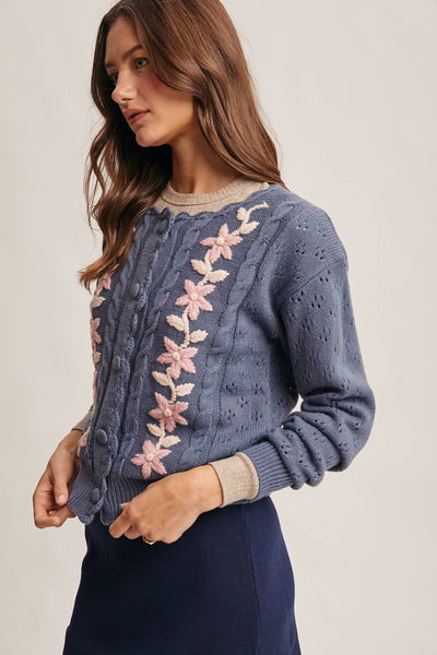 Floral Embroidered Knit Cardigan