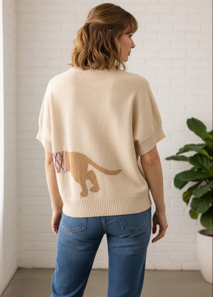 Dachshund Dog Graphic Short Sleeve Knit Sweater