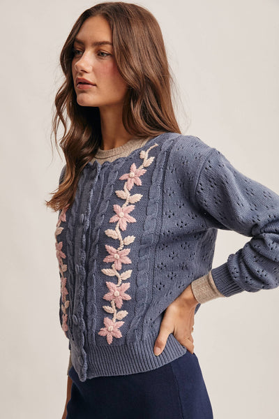 Floral Embroidered Knit Cardigan