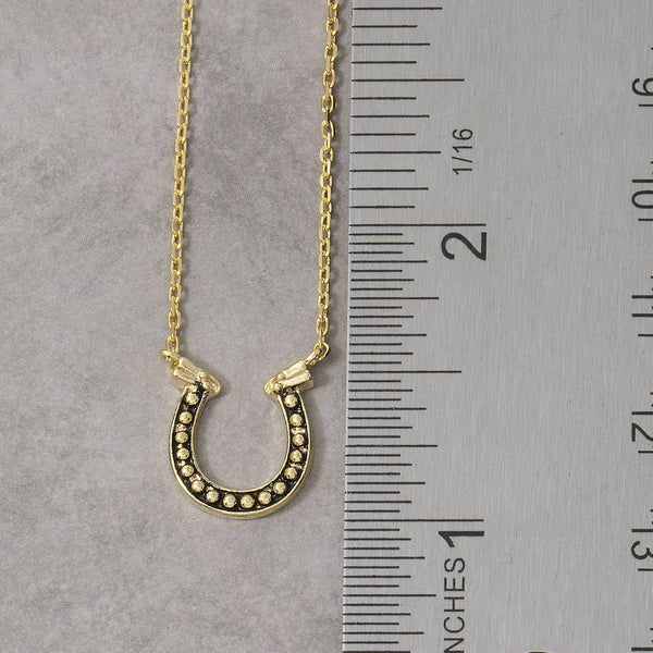 18K Gold Dipped Horseshoe Pendant Necklace in Gold and Black
