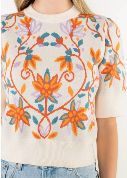 Short Sleeve Floral Knit Top by THML