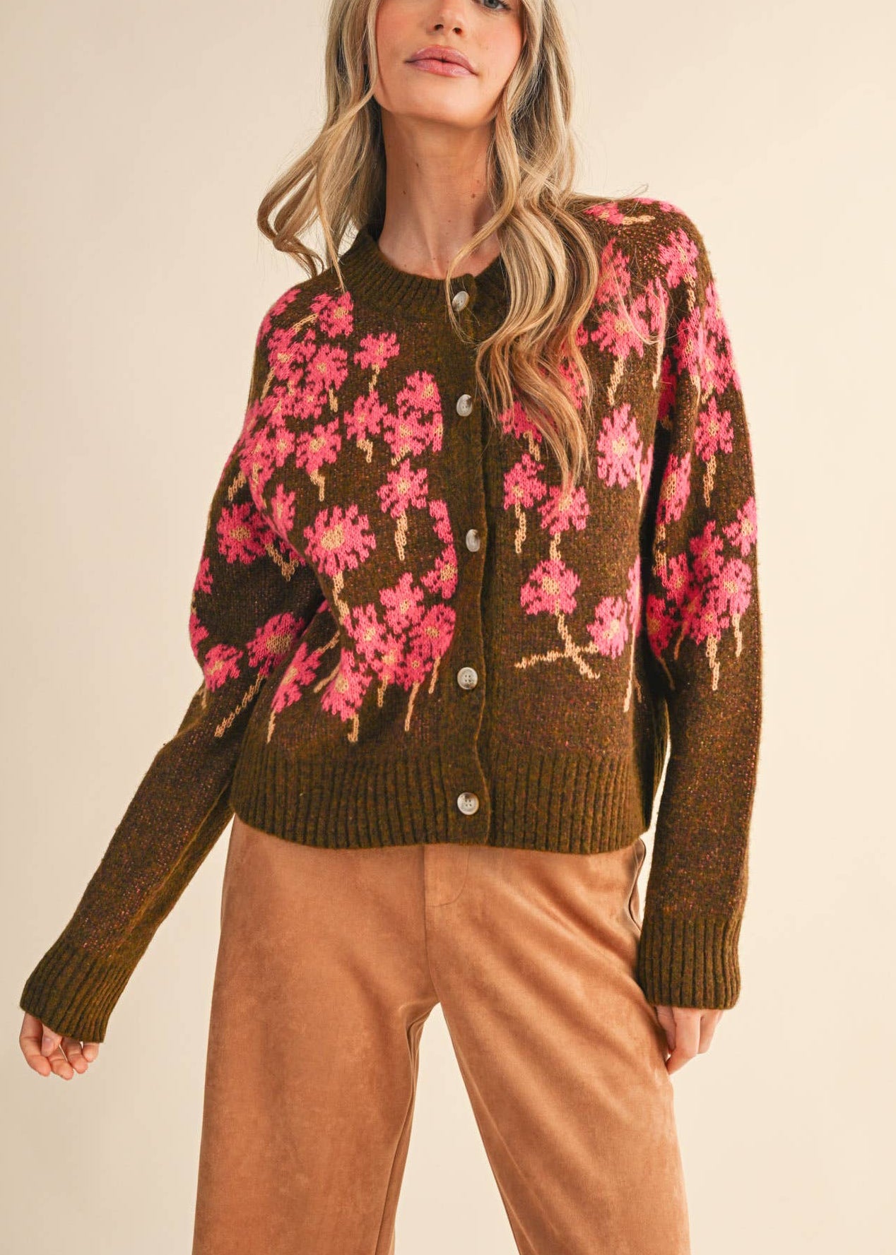 Cheery Floral Knit Cardigan Sweater