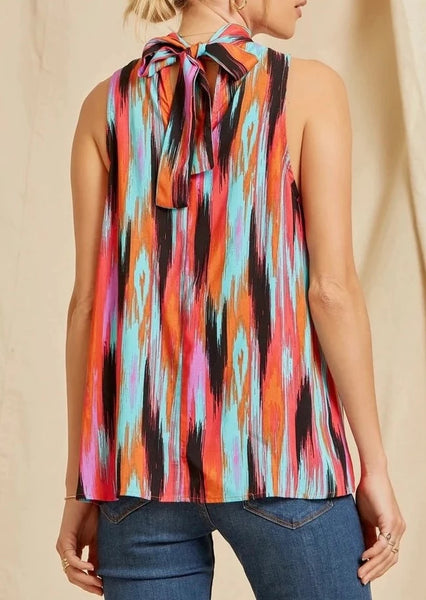 Watercolor Halter Neckline Top with Back Neck Tie ~FINAL SALE