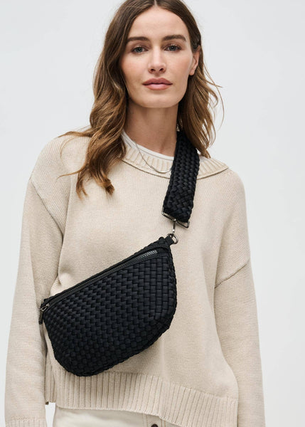 Sol and Selene Woven Neoprene Crossbody Bag in Black