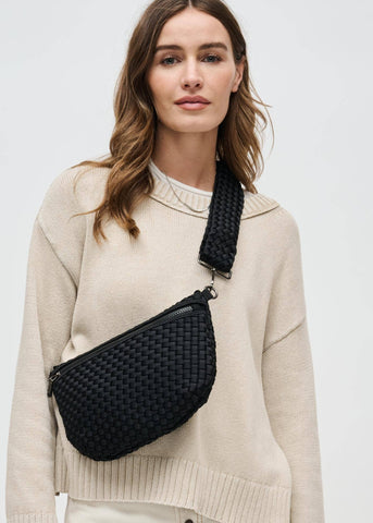 Sol and Selene Woven Neoprene Crossbody Bag in Black