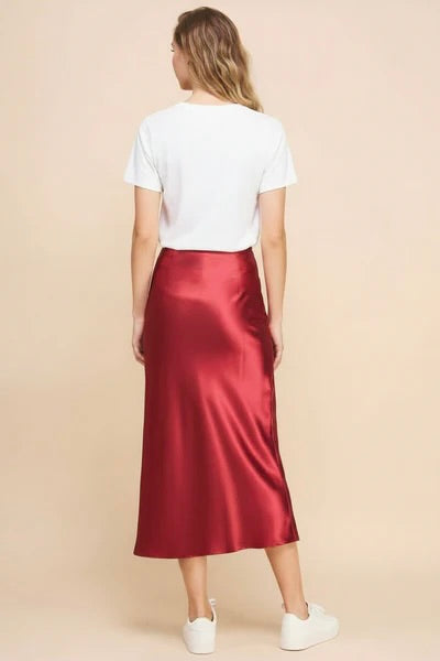Ruby Red Satin Slip Skirt