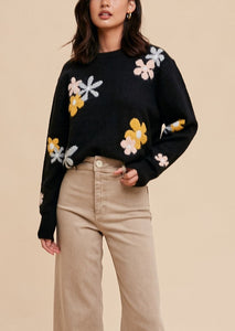 Black Floral Crewneck Sweater