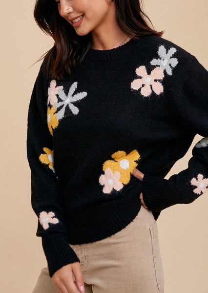 Black Floral Crewneck Sweater