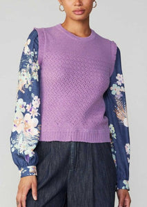 Floral Contrast Sleeve Top in Lavander