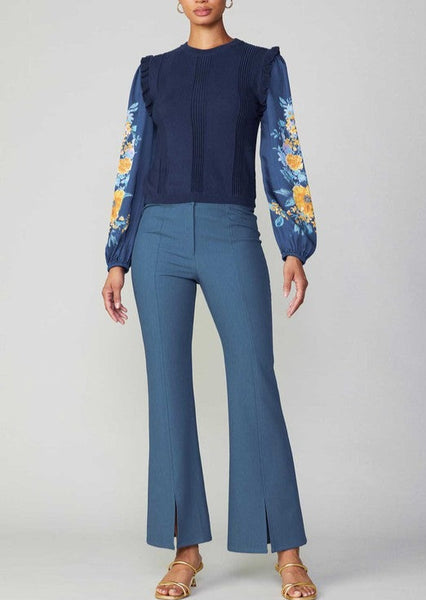 Floral Contrast Sleeve Top in Navy~ FINAL SALE