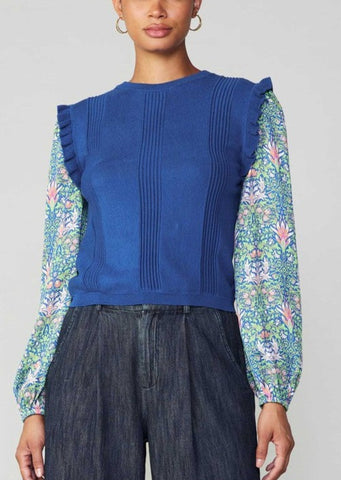 Spring Floral Contrast Sleeve Top by Current Air