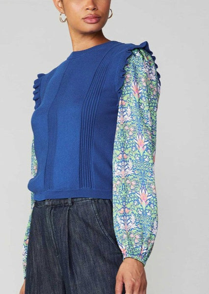 Spring Floral Contrast Sleeve Top by Current Air
