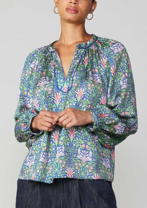 Botanical Print Split Neck Blouse ~ FINAL SALE