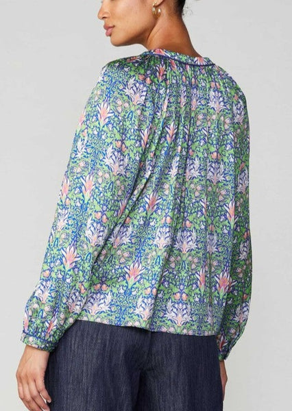 Botanical Print Split Neck Blouse