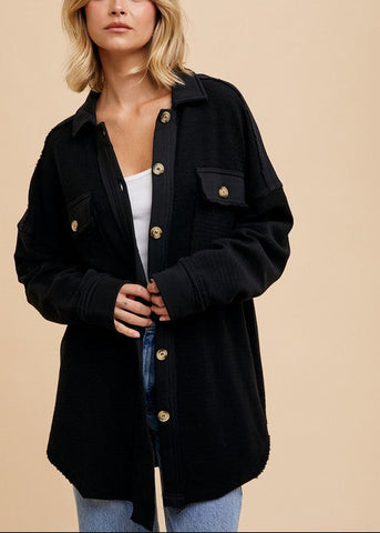 Cozy Sweatshirt Button Down Shacket