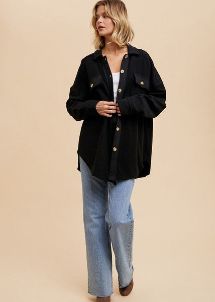 Cozy Sweatshirt Button Down Shacket