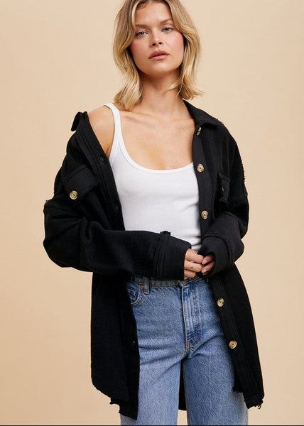 Cozy Sweatshirt Button Down Shacket