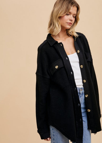 Cozy Sweatshirt Button Down Shacket