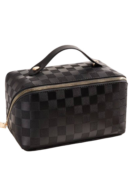 Vegan Leather Checkered Makeup Bag