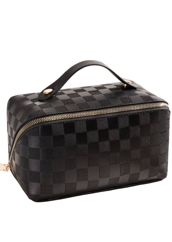 Vegan Leather Checkered Makeup Bag