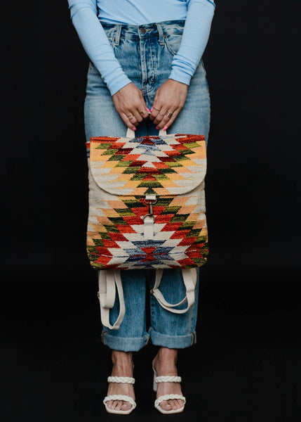 Tan & Multicolored Aztec Backpack
