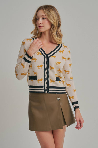 SUPER SOFT HORSE PRINT KNIT CARDIGAN_JLT00386-01: TAUPE COMBO / S-M-L(2-2-2)