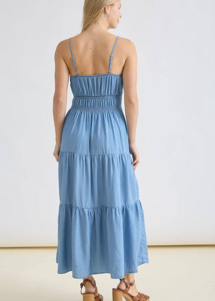 Chambray Tiered Midi Dress