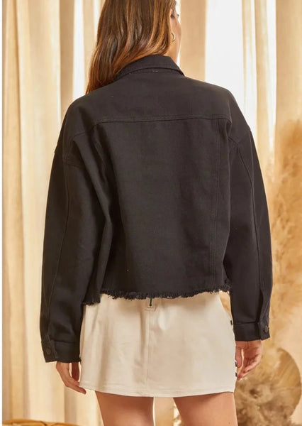 Black Rhinestone Detail Denim Jacket