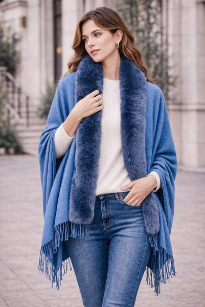 JC062843 16 Colors-Faux Fur Trim Softer Than Cashmere Scarf: Khaki