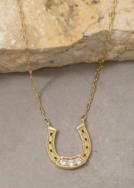 18K Gold Dipped Horseshoe Cz Pendant Necklace: GDCRY