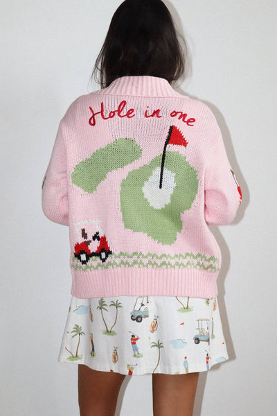 Hole In One Intarsia Zip Sweater : Green / S