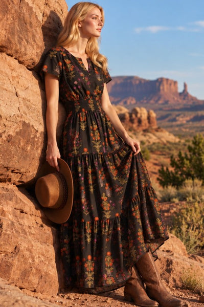 Floral Print Maxi Dress with Smocked Waist