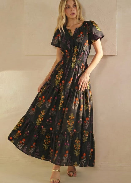 Floral Print Maxi Dress with Smocked Waist