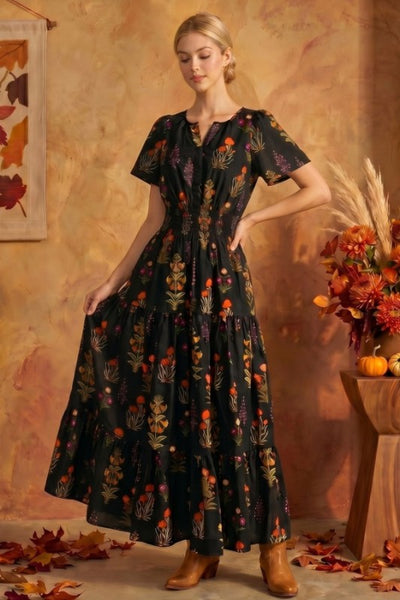 Floral Print Maxi Dress with Smocked Waist