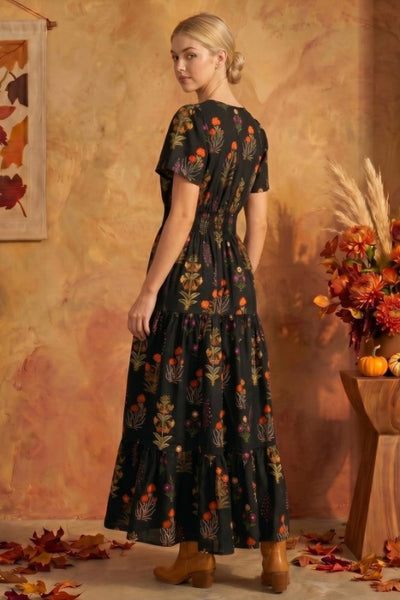 Floral Print Maxi Dress with Smocked Waist