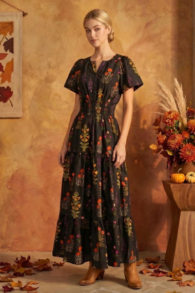 Floral Print Maxi Dress with Smocked Waist