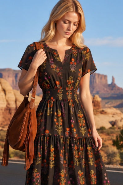 Floral Print Maxi Dress with Smocked Waist