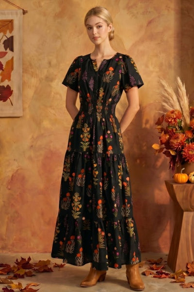 Floral Print Maxi Dress with Smocked Waist